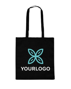 Bolsa algodón de color negro con asas largas ideal ferias y publicidad personaliada con tu logo
