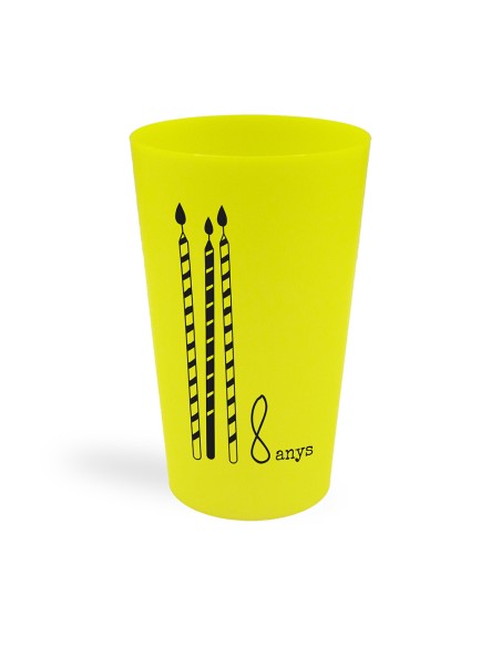 Vaso reutilizable con diseño personalizado color amarillo