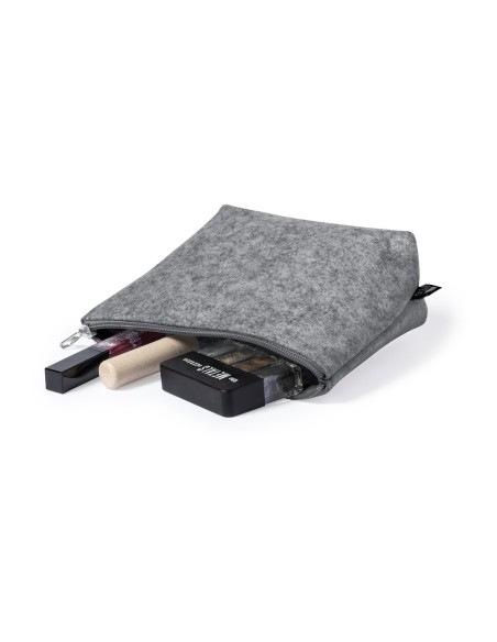 Trousse de toilette en feutre gris scintillant, idéale à personnaliser avec votre logo