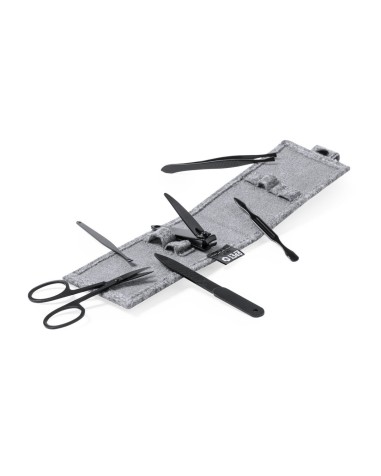 detalles de las 6 piezas del estuche de manicura personalizable de fieltro reciclado