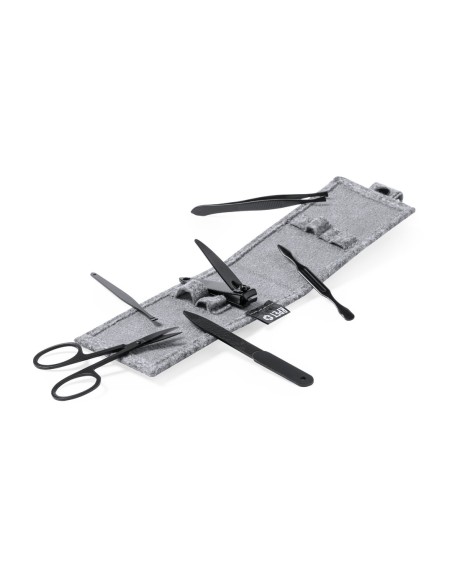 Details of the 6 pieces of the customizable recycled felt manicure case