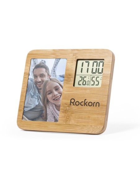 Bamboo desktop photo frame with weather station - Krent