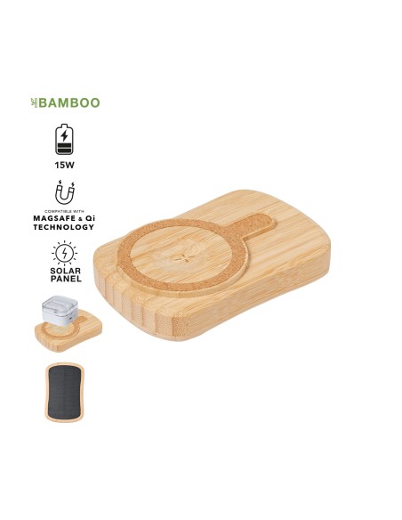 5000mAh Battery with Bamboo Wireless Solar Charger - Gustaf