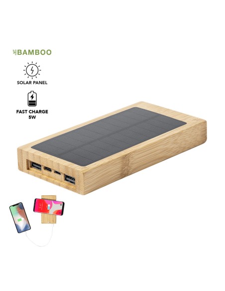 Batterie bambou 10000mAh et recharge Solaire - Diuk