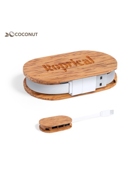 Port USB (1 Port Type C et 3 Ports USB 2.0) coque de noix de coco - Dagobat