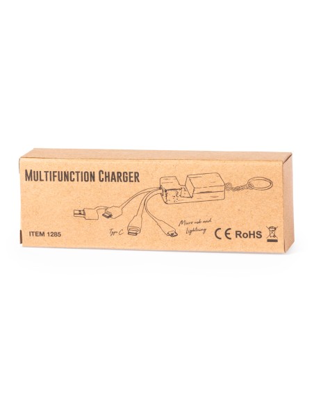 Keychain with multi-connection charger cables and mobile support - Drusek