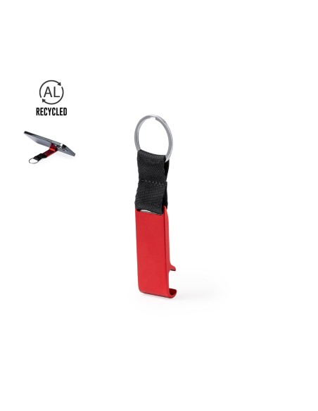 Recycled aluminum keychain with mobile phone holder function - Fique
