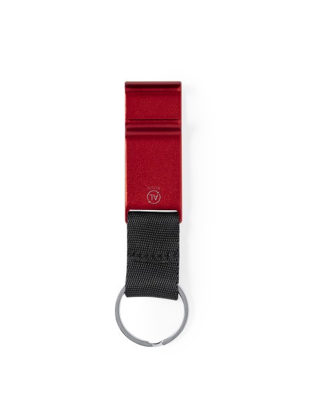 Recycled aluminum keychain with mobile phone holder function - Fique