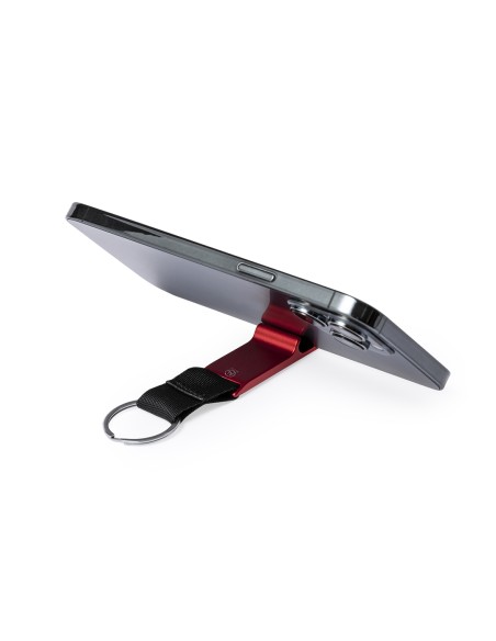 Recycled aluminum keychain with mobile phone holder function - Fique