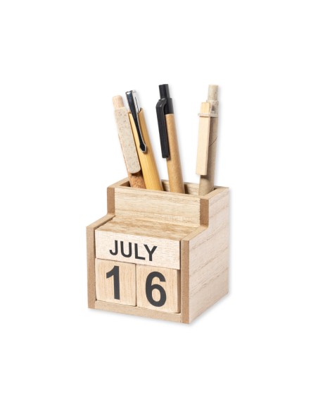 Wooden pencil holder with perpetual calendar - Laorek