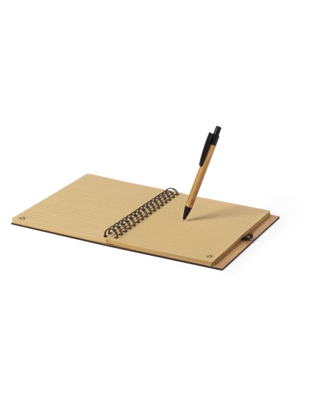 Carnet (17x21,5x1,8cm) couvertures en bambou, 80 feuilles lignées et stylo - Polnar