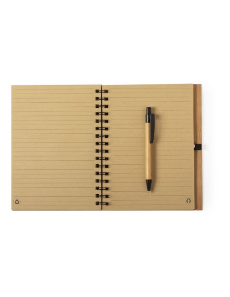 Carnet (17x21,5x1,8cm) couvertures en bambou, 80 feuilles lignées et stylo - Polnar