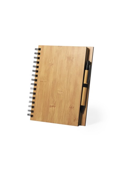 Carnet (17x21,5x1,8cm) couvertures en bambou, 80 feuilles lignées et stylo - Polnar