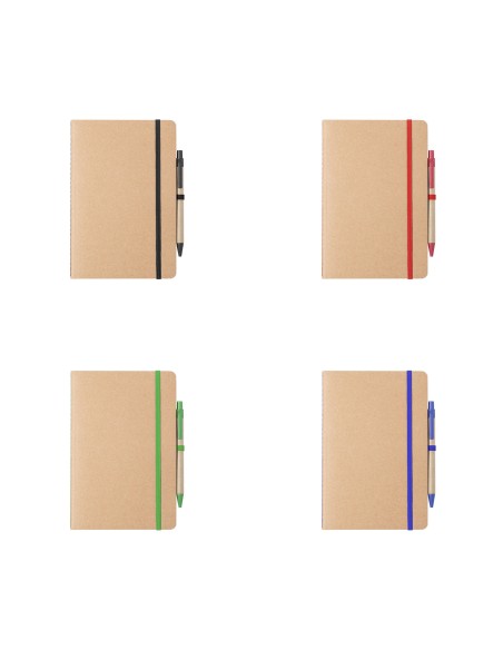 Libreta A5 con bolígrafo de cartón reciclado y 60 hojas lisas - Esteka