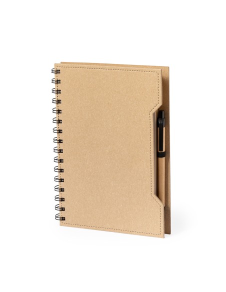 Carnet A5 avec 80 feuilles unies, notes autocollantes et stylo en carton recyclé - Mecony