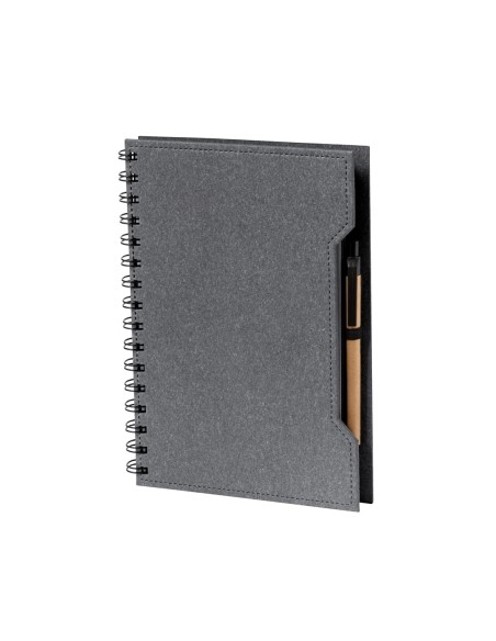 Libreta A5 con 80 hojas lisas, notas adhesivas y bolígrafo cartón reciclado - Mecony