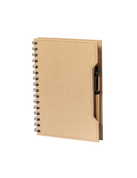 A5 notebook with 80 plain sheets, sticky notes and recycled cardboard pen - Mecony