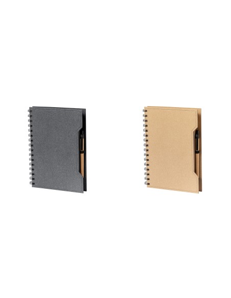 A5 notebook with 80 plain sheets, sticky notes and recycled cardboard pen - Mecony
