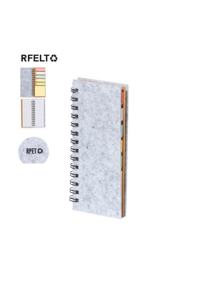 Bloc de Notas tapas de fieltro RPET, con 30 hojas y notas adhesivas - Aurat