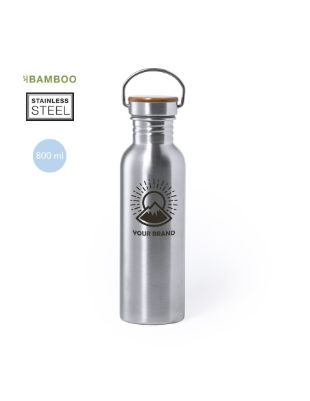 Bidón de acero inox. y tapón bambú 800ml - Rangler