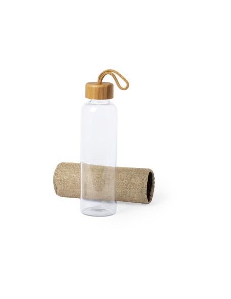 Bidón de Cristal con funda poliéster y tapón de bambú,  500ml - KASFOL