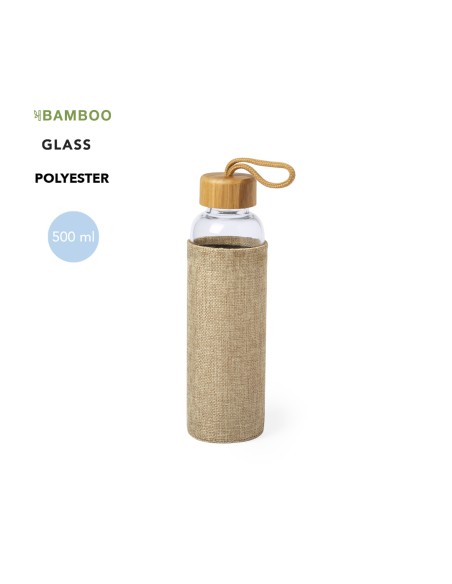 Bidó de Cristall amb funda polièster i tap de bambú, 500ml - KASFOL