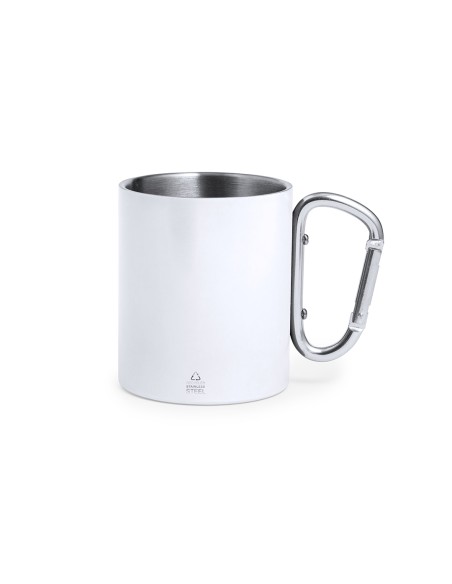 Recycled Stainless Steel Mug, 300ml with carabiner handle - Lecrer