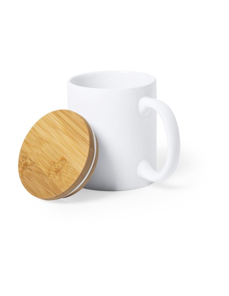 Mug Blanc Mat avec Couvercle en Bambou Personnalisable - Yotel