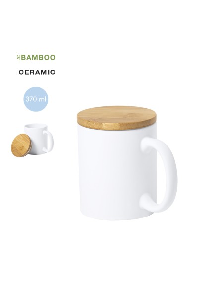 Tassa Blanca mate amb tapa bambú Personalitzable - Yotel