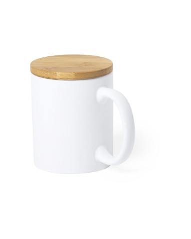 Taza Blanca mate con tapa bambú... Taza Blanca mate con tapa bambú...