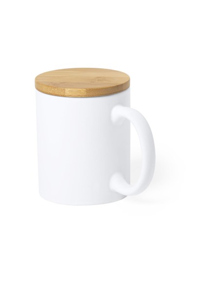 Mug Blanc Mat avec Couvercle en Bambou Personnalisable - Yotel