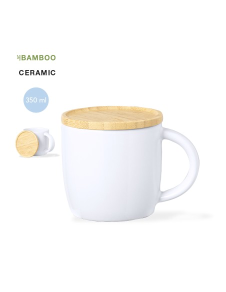 Ceramic mug 350ml bamboo lid - Zenara