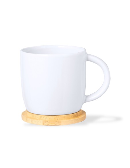 Taza de Ceramica 350ml tapa bambú  - Zenara