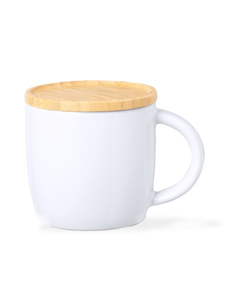 Taza de Ceramica 350ml tapa bambú  - Zenara