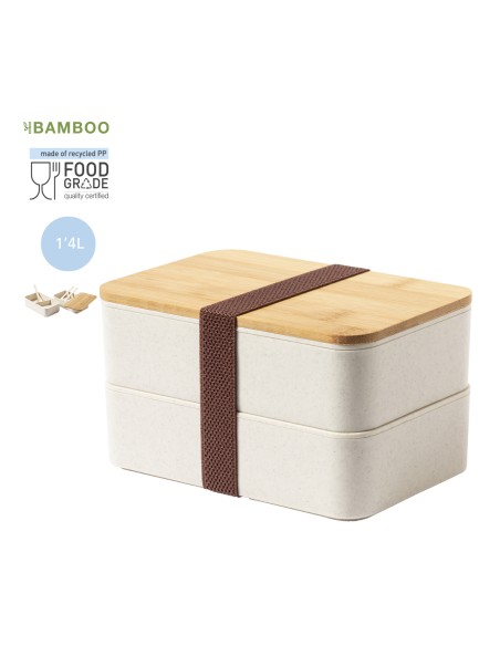 Lunch box with 2 compartments of 700 ml and bamboo lid, customizable - Bawar