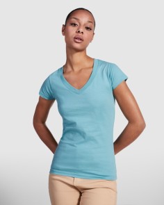 T-shirt femme ajusté col V,...