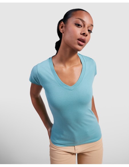 T-shirt femme ajusté col V, 100 % coton, 155 g/m² - Victoria Roly