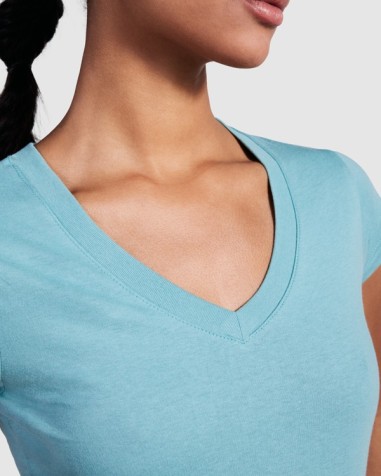 T-shirt femme ajusté col V, 100 %...