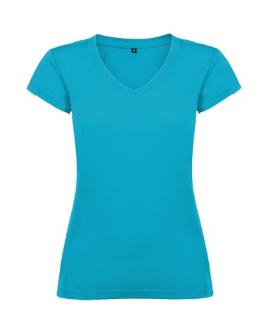 T-shirt femme ajusté col V, 100 %...