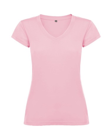 T-shirt femme ajusté col V, 100 %...