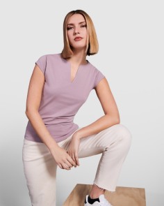 T-shirt femme ajusté col V,...