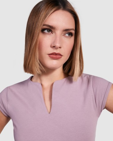 T-shirt femme ajusté col V, 94 %algod...