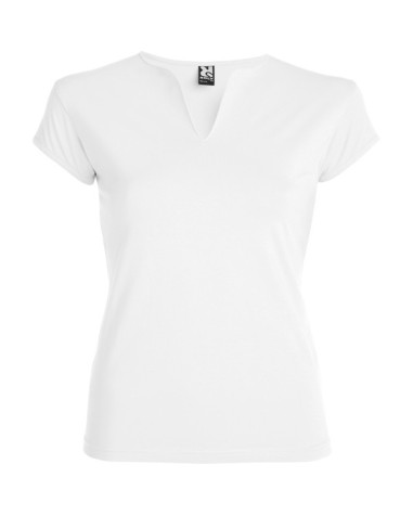 T-shirt femme ajusté col V, 94 %algod...